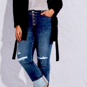 CAbi Button Fly Distressed Jeans